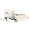 Same as B083119690 Liv Queen Size Ivory Boucle Upholstered Platform Bed with Patented 4 Drawers Storage, Curved Stitched Tufted Headboard, Wooden Slat