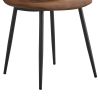 A modern minimalist round tempered glass dining table with a diameter of 48 inches. Glass desktop+MDF wood grain table legs and base. A set of 4 cushi