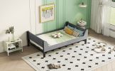 Twin Bed with Headboard, Footboard, Safeguards, Built-in Bed-end Book Storage Rack ,Grey